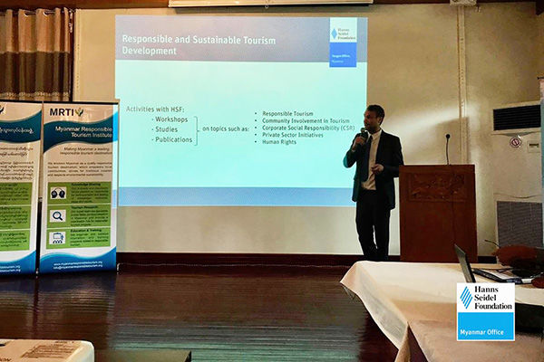 Introduction to the mission, vision and objectives of the Hanns Seidel Foundation (HSF) Myanmar by Leander Ketelhodt, Program Manager. One of HSF’s pillars in Myanmar is to promote Responsible and Sustainable Tourism, especially in vulnerable, remote areas.