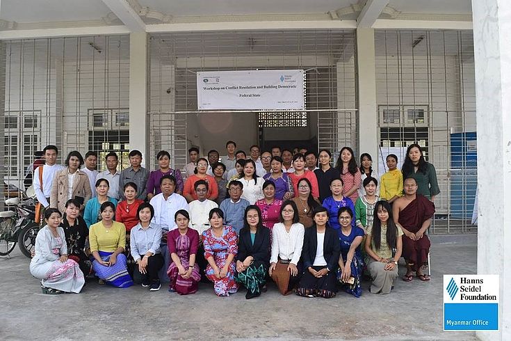 The participants in front of Mandalay University