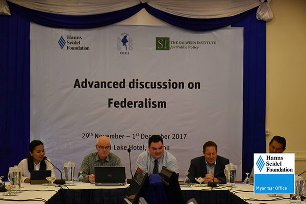 CDES Representative Mrs. Grace Ngun Za Tial, Prof. Dr. Andreas Heinemann-Grüder, Dr. Soeren Keil and HSF Representative Mr. Achim Munz at the Advanced discussion on Federalism.