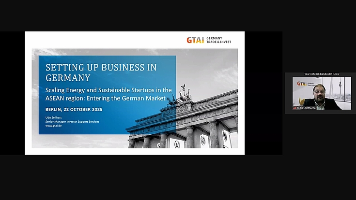 Mr Tobias Tohacher (GTAI) presented in the webinar