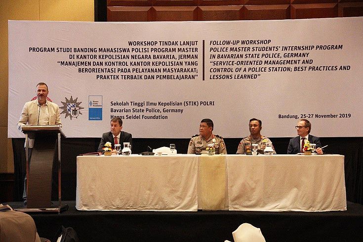 Dr. Daniel Heilmann, Resident Representative HSF Indonesia, delivers the opening remarks