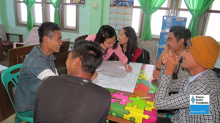 The young Thandung Gyi tour guides during a working session