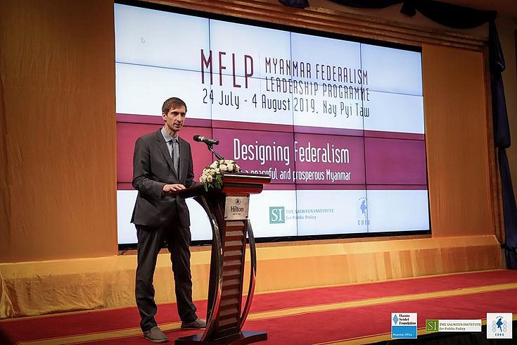 Stefan Burkhardt, Head of the South- & Southeast Asia Department of HSF giving an opening speech
