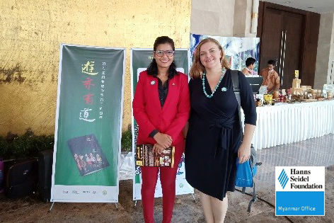 Andrea Valentin (left) from Tourism Transparency visited the World Tourism Day in Naypyitaw