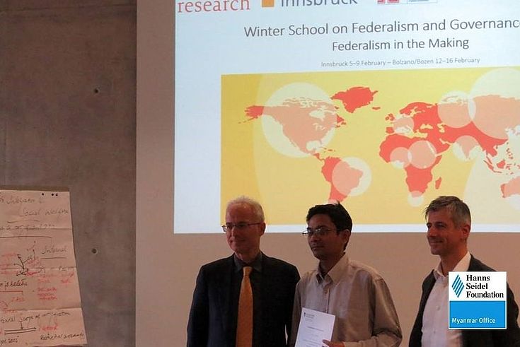 Aung Soe Min at the certificate handing over ceremony for the Winter School 2018.