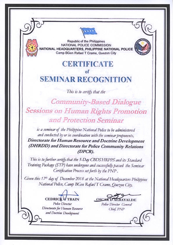 Certificate of Seminar Recognition 