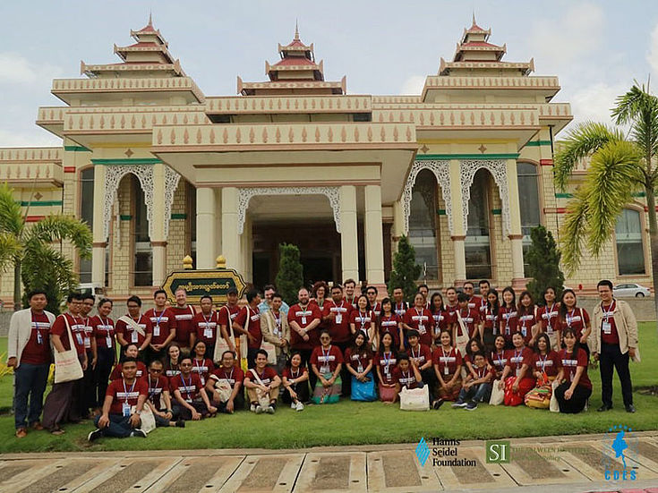 The MFLP participants, organisers and resource persons in front of the Amyotha Hluttaw (Upper House)
