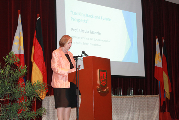 Professor Ursula Männle, the Chairwoman of the Hanns Seidel Foundation delivers her speech