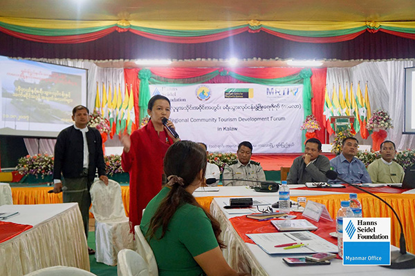 Daw Pyone Kathy Naing, Member of Parliament Lower House (Pyithu Hluttaw), Kalaw Constituency points out the benefits for local communities that tourism can bring. She said the Regional Community Tourism Development Forum is also a platform to answer the questions and concerns of the villagers, local people and business owners from Kalaw and surrounding.